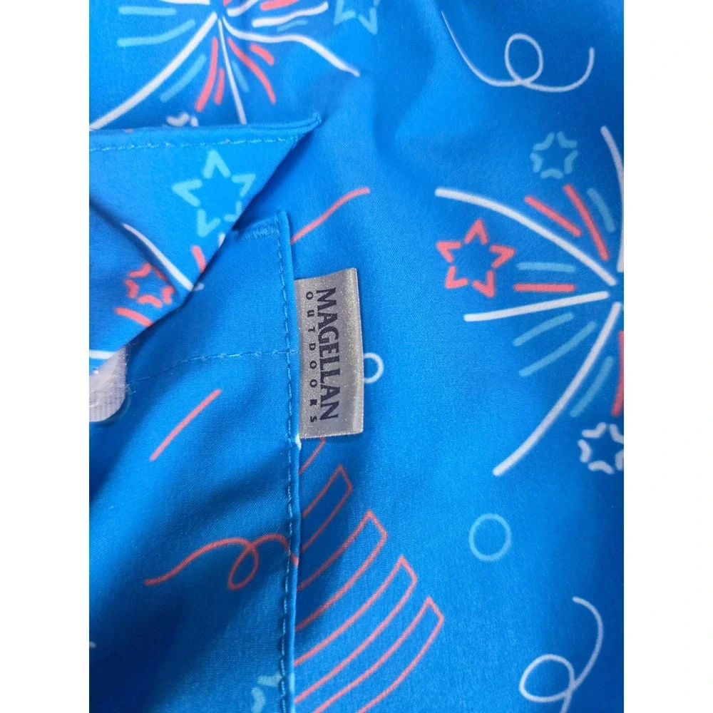 Magellan Outdoors Mens 2XL Blue Patriotic Fireworks American Flag Swim Trunks